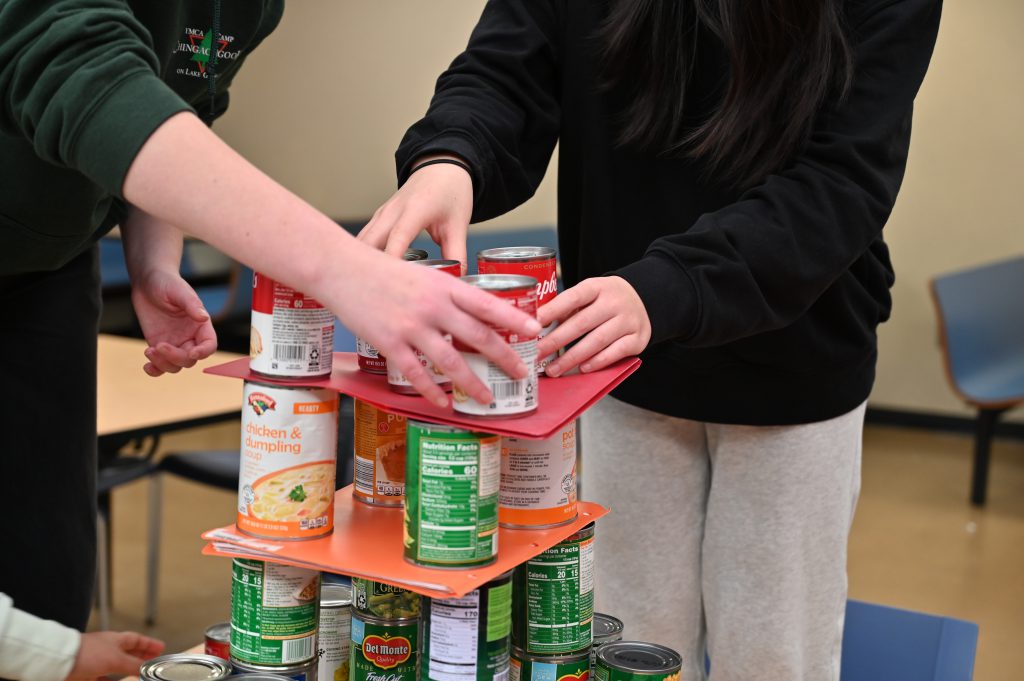 Students during canstruction contest