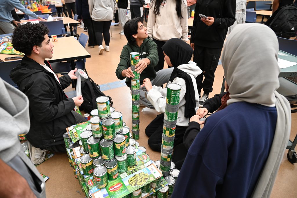 Students during canstruction contest