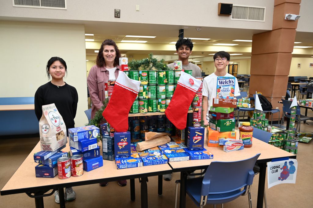 Students during canstruction contest - fireplace 