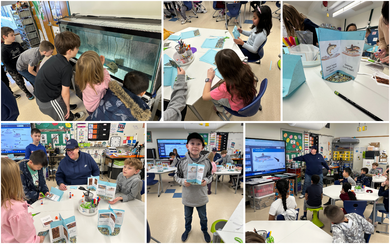 Elementary School student gets his hand painted during classroom art activity.