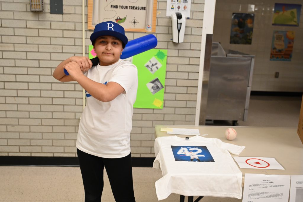 An image of a student dressed up like Jackie Robinson.