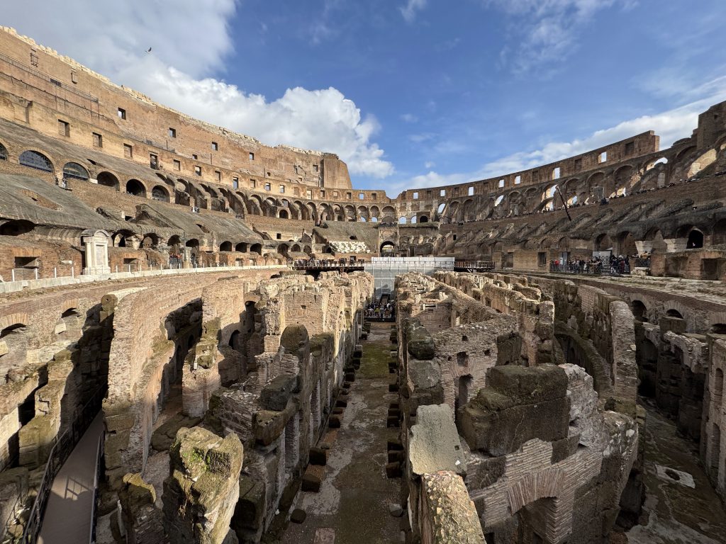 An image of the inside of the Colosseum in Rome, Italy.