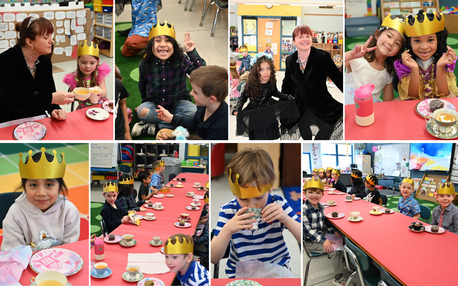 Elementary School student gets his hand painted during classroom art activity.